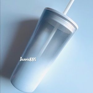 Holiday Starbucks White Silver Clear Ombre Gradient Glass Tumbler Cold Cup 18oz
